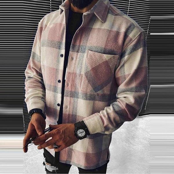 

mans woolen shirt jackets outerwear men spring stitching plaid printing plush sweater jacket fashion fall cardigan outercoat, Black