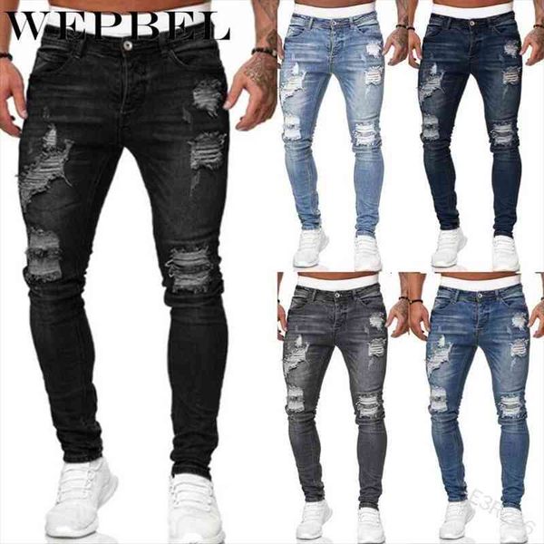 

wepbel winter autumn ripped women pants jeans vintage holes in casual denim long slim pencil, Black