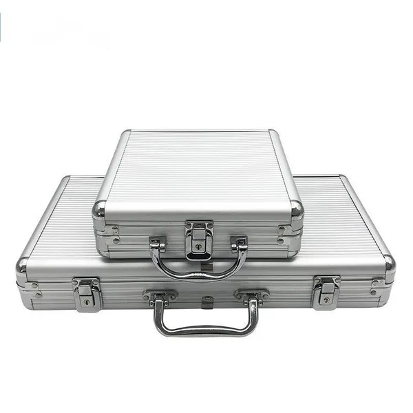 

portable 100/300 suitcase poker set chips box non-slip mat aluminum suitcase texas playing card chips box entertainment, Black