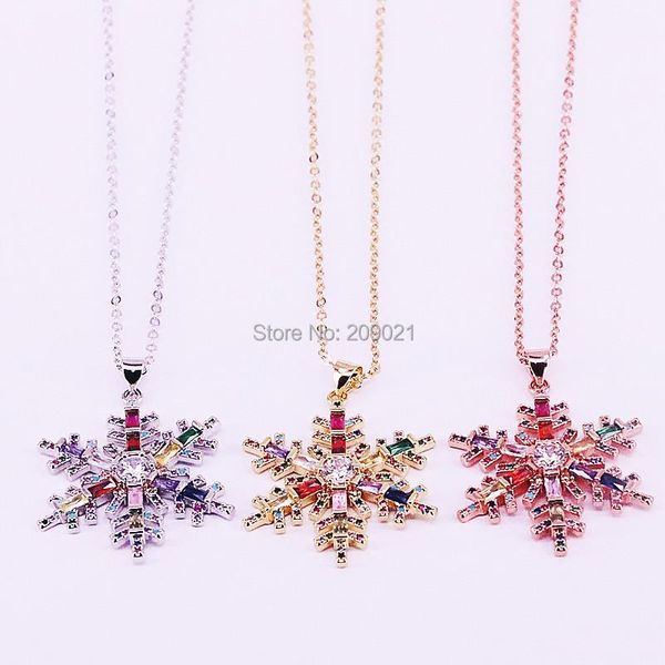 

pendant necklaces 5pcs charm shine cz snowflake for women rainbow cubic zirconia trendy fashion jewelry, Silver