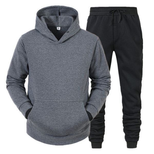 

men's tracksuits sets hoodies+pants fleece solid pullovers jackets sweatershirts sweatpants oversized hooded streetwear outfits ugtb, Gray