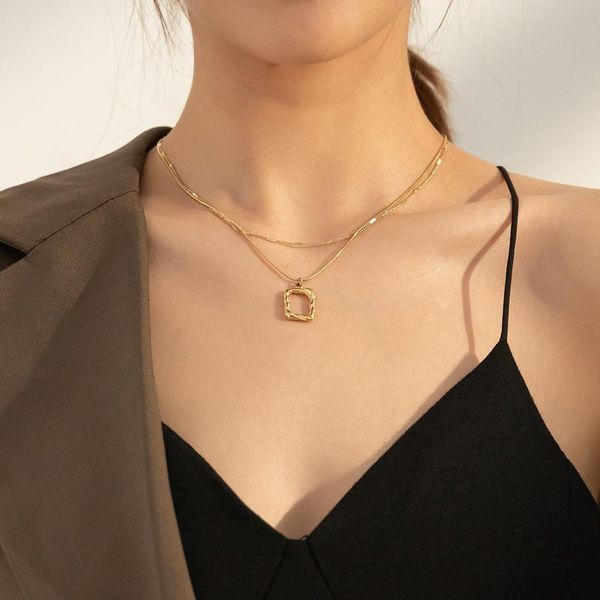 

pendant necklaces gold color stainless steel multi-layer chains necklace women jewelry on the neck, fashion snake chain square, Silver