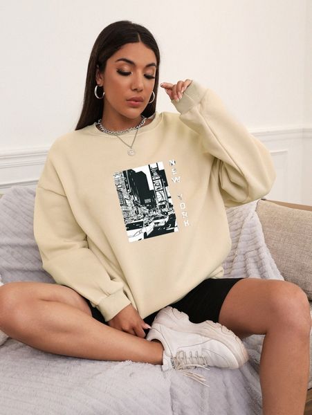

car and letter graphic drop shoulder pullover x93l#, White;black