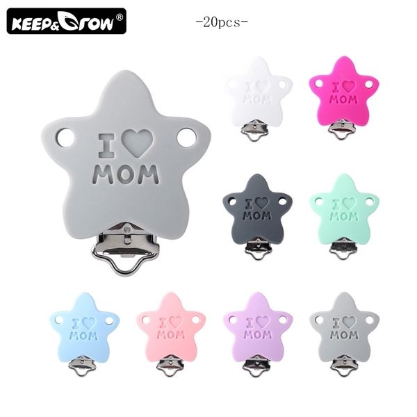 KeepGrow 20 pcs chupeta clipes estrela estelar mamilo inoxidável clasps BPA grânulos de silicone livre bebê brilho colar diy ferramenta acessórios 211106