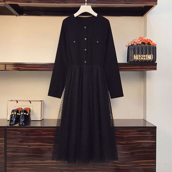 

casual dresses dress product spring fat mm french temperament goddess model mesh w7dr, Black;gray