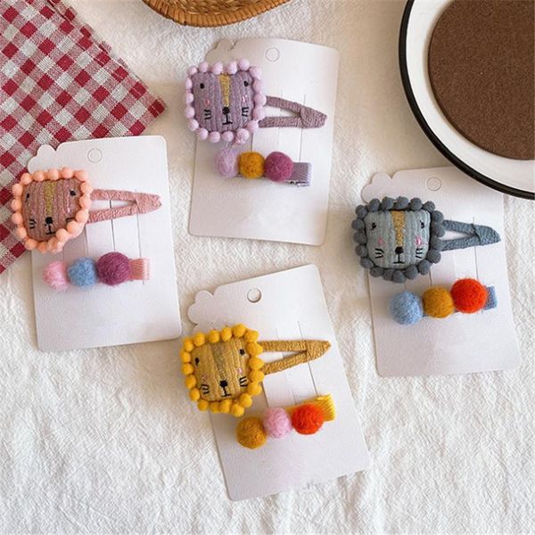 

hair accessories 5set/lot girls cute cartoon color lion bb clip headwear kids sweet children fashion hairball hairpins, Slivery;white