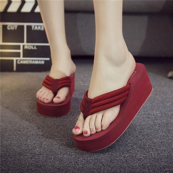 

slipper summer platform woven belt flip-flops women' large size handmade non-slip high heel beach shoes slippers sandals, Black;grey