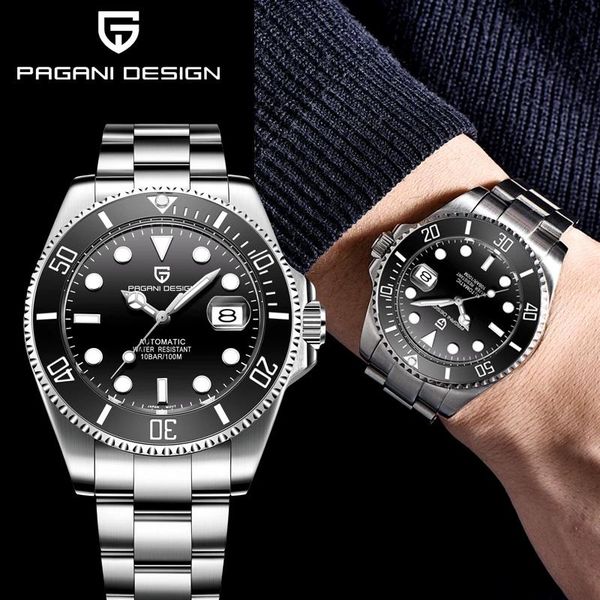 

wristwatches 2021 pagani design men's watches mechanical watch for men business brand stainless steel male clock relogio masculino 1639, Slivery;brown