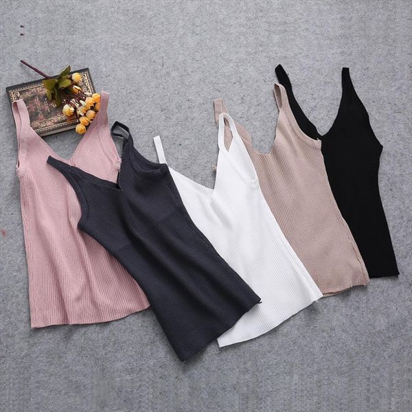 

plain camisole double womens camis v neck vest slim sling short tank, White