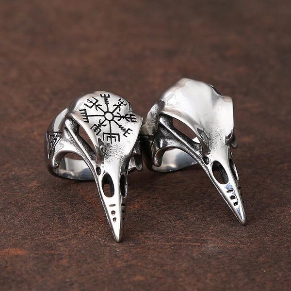 

cluster rings gothic odin crow skull ring men vintage stainless steel compass for viking accessories valknut biker amulet, Golden;silver