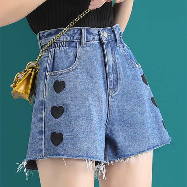 

women's shorts high waisted denim loose and thin summer new korean embroidery wide leg pants, White;black