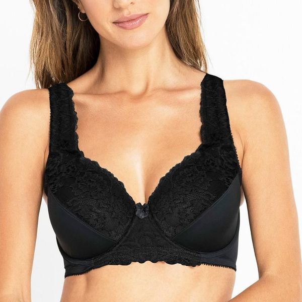 

bras big size women full coverage non-padded underwire lace embroidery minimizer bra 34 36 38 40 42 44 46 48 50 52 f g h i, Red;black