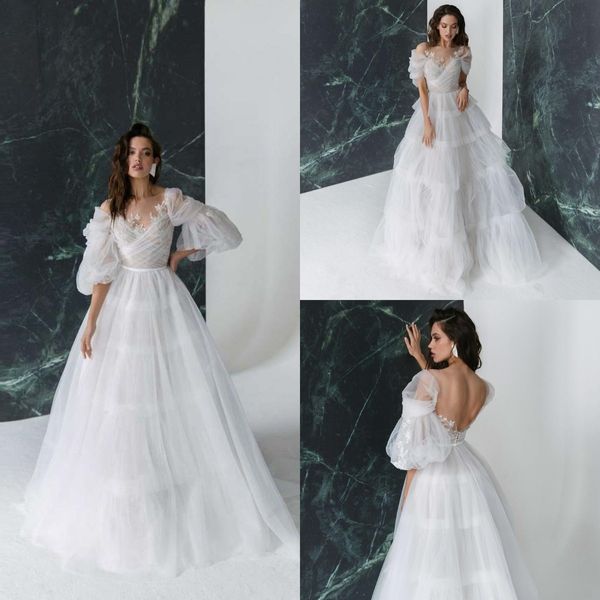 Bohémien A Line Wedding Dresses abiti da sposa da sposa applicato a mezza manica a mezza manica giardino vestido de nolia