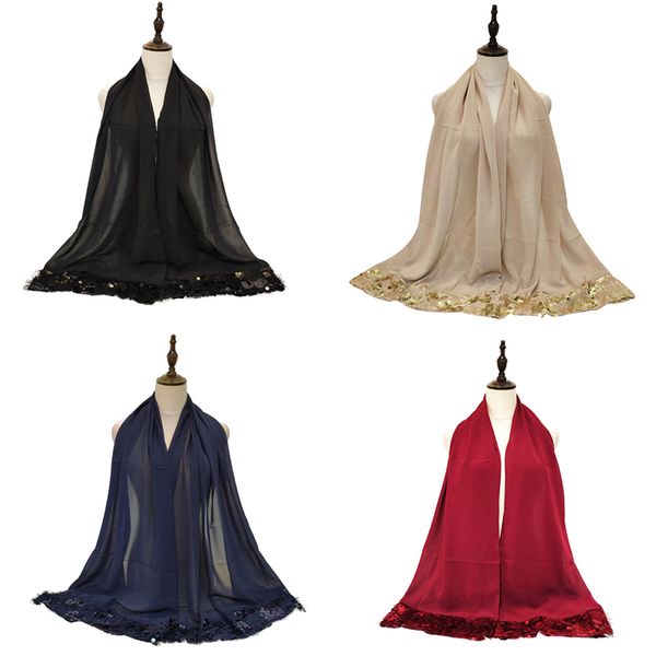 

chiffon sequin abaya turban hijab scarf muslim hijabs jilbab abayas for women hoofddoek moslima headscarf foulard femme musulman, Red
