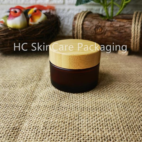 

storage bottles & jars wholesale beauty amber glass cream bamboo lid skin care packaging face body container for cosmetics