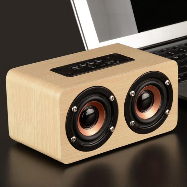 W5 Hochwertiger Bass-Doppelhorn-Holzlautsprecher mit AUX-Audiowiedergabe und Micro-USB-Schnittstelle für Mobiltelefon/PC