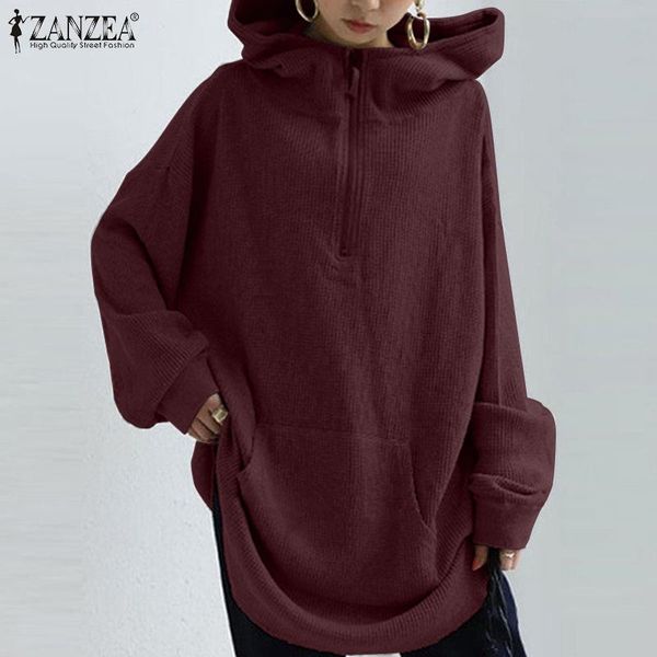 

fashion zanzea women hoodies long sleeve sweatshirt autumn hooded pullover stylish zipper fleece sweatshirts loose streetwear women's &, Black