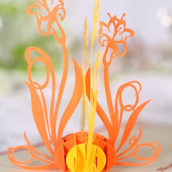 

greeting cards product's creative off paper daffodils birthday year gift paper-cut carving thanksgiving 3d card