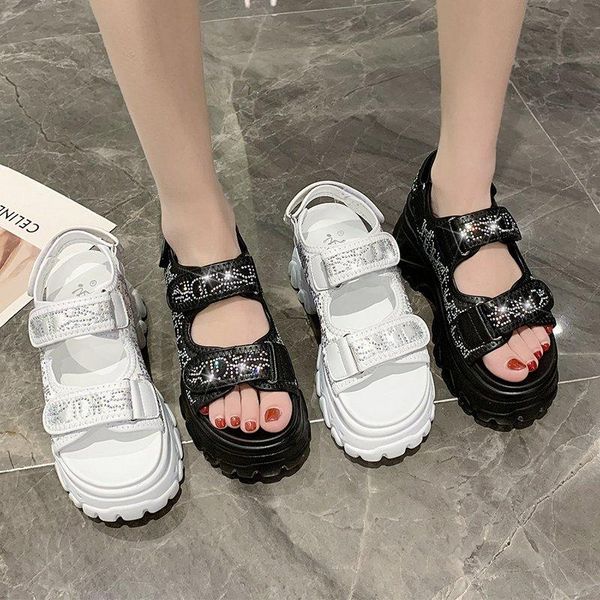 

sandals exquisite rhinestone thick-soled ladies sports summer fashion waterproof platform roman large size., Black