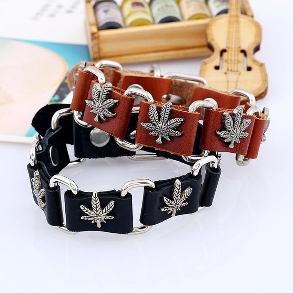 

charm bracelets european and american fashion trend men's leather bracelet with gold punk retro rivet men women hand rope, Golden;silver
