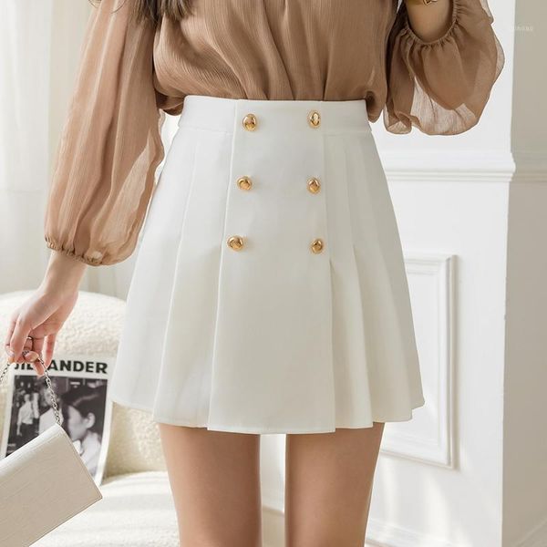 

skirts suit skirt women's summer double breasted pleated, Black