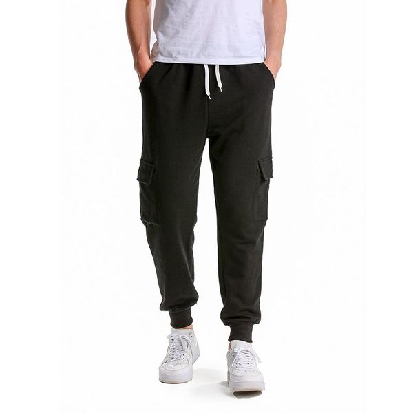 

men's pants cargo pocket jogging sports casual sweatpants, Black