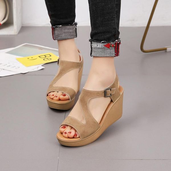 

sandals summer women's peep-toe comfort wedges mouth roman heels shoes 2021, Black