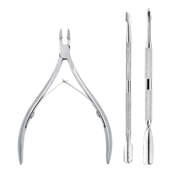 

nail art kits 3pcs stainless steel cuticle dead skin scissors spoon pusher scraper