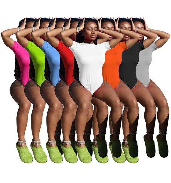 

wholesale summer rompers women backless jumpsuits short sleeve playsuits skinny one-piece solid swimwear night club wear 6994, Black;white