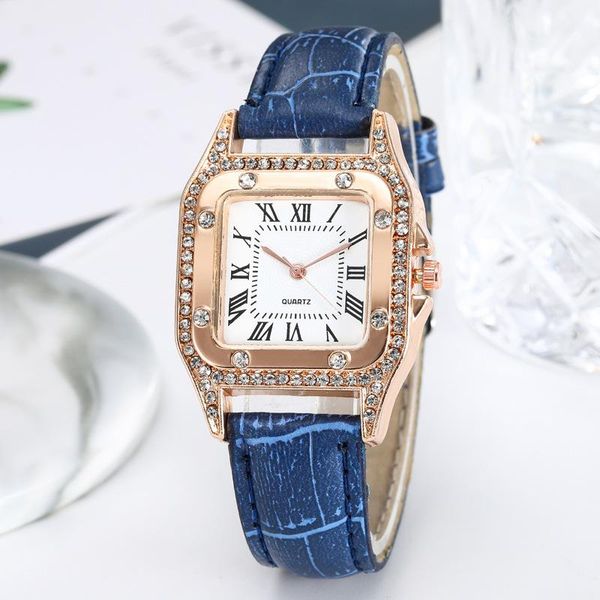 

wristwatches 2021 fashion retro women ladies student square pu roman numeral buckle glass metal high grade diamond electronic quartz watch, Slivery;brown