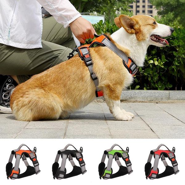 

hptyfd 4 colors dog harness adjustable training pet vest for small medium large dogs pug breathable outdoor walking supplies collars & leash