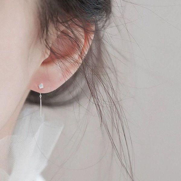 

dangle & chandelier korean earring geometric block long tassel bar drop earrings for women minimalism ear line kpop jewelry gift, Silver