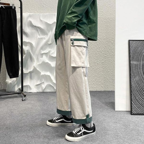 

men's pants large size cargo men's fashion pocket casual men streetwear loose hip-hop wide-leg mens straight trousers, Black