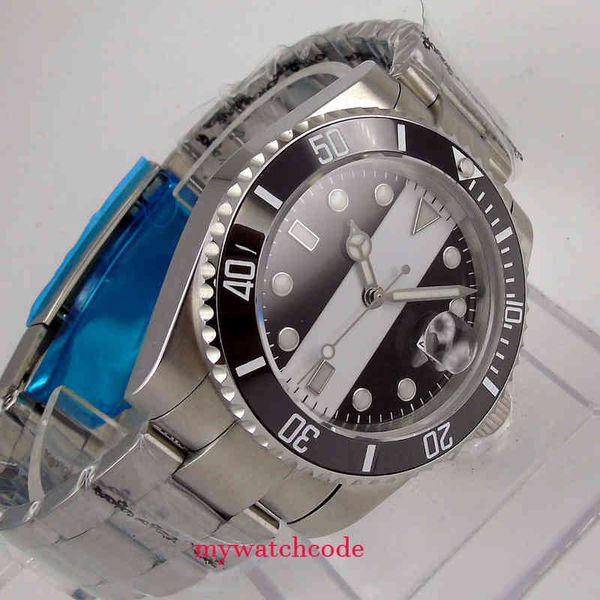 

sterile 40 black mm bliger white iron plate gmt rust-steel tape ceramic bezel sapphire glass automatic human clock b102, Slivery;brown