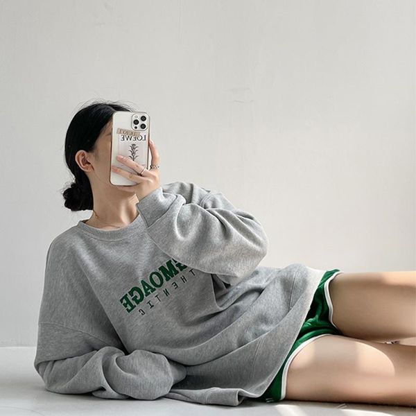 

women's hoodies & sweatshirts american vintage sporty&rich letters print grey cool women pullover round neck loose aesthetic oversize s, Black