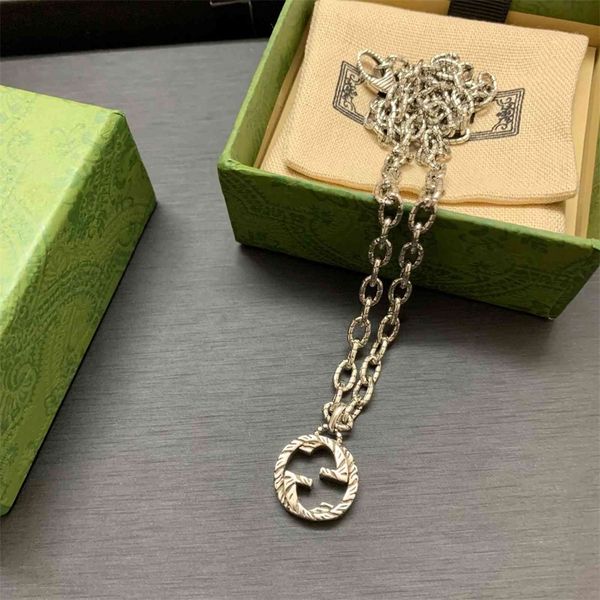

design accessories twist necklace used thai silver style carved pattern thick chain pendant couple necklace, Golden;silver