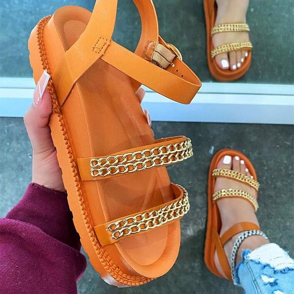 

sandals plus size footwear 2021 shoe flats casual summer chian buckle strap female women platform ladies thick bottomn shoes, Black