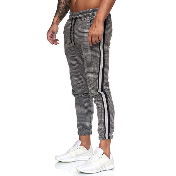

men's pants gyms jogging men fitness running slim fit man sweatpants casual plaid male training sportswear trousers drop, Black