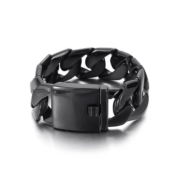 

link, chain 24mm 8.5inch 133g black cuban curb link bracelet stainless steel bangle for mens gifts