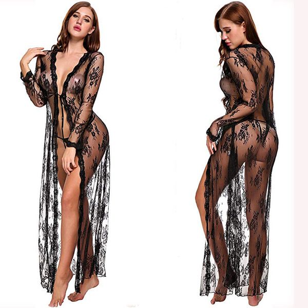 

underwear mh perspective long sleeve lace nightdrs, Red;black