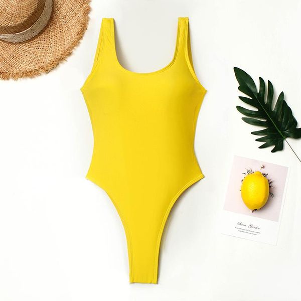 

one-piece suits thong one piece swimsuit women vintage swimwear cut out back monokini yellow bathing suit 2021 beach wear maillot de bain