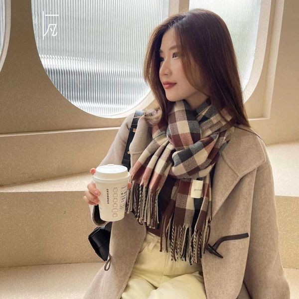 

autumn winter plaid thickened brushed warm long japan and south korea college style woven plain tassel scarf, Blue;gray