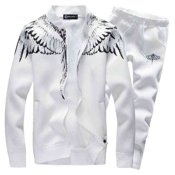 

autumn men hoodies set brand male casual solid pattern print sportswear zipper hooded jacket+sweatpants sets mens tracksuit g1209, Gray