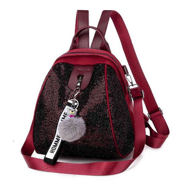 

handbag fashionable oxford cloth waterproof backpack 2021 summer college style women's schoolbag multi-functional versatile small, Black;red