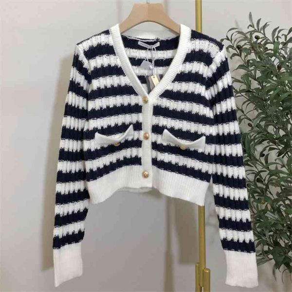 

spring knitted vintage sweater cardigan women clothes striped casual single breasted long sleeve elegant crop 210514, White;black