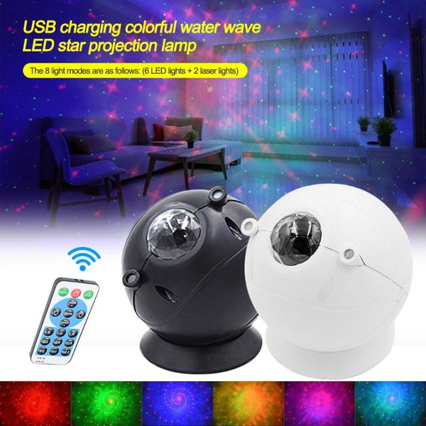 

starry sky projection lamp colorful water wave usb rechargable remote control laser light home party decoration black/white spotlights