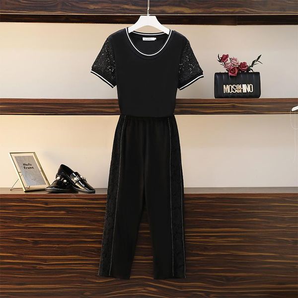

large size summer casual pullover two piece set and pants o-neck fashion ensemble femme survetement year-old female costume women's, White