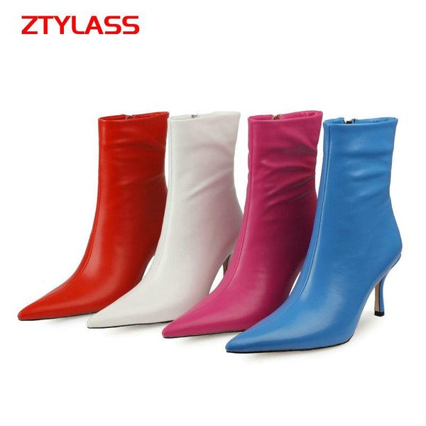 

boots 2021 autumn winter big size women ladies thin high heel zipper ankle fashion pointed toe stretch, Black