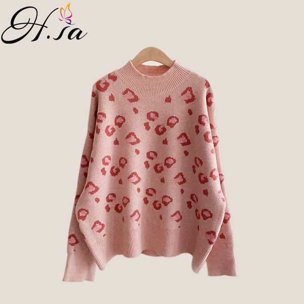 

h.sa woman leopard knitted sweater harajuku knit pullovers loose jumper winter spring female casual 210417, White;black