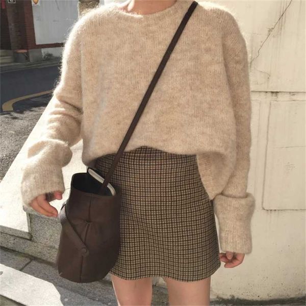 

winter sweater women pullover girls knitting vintage long sleeve autumn elegant female knitted outerwear warm 211018, White;black